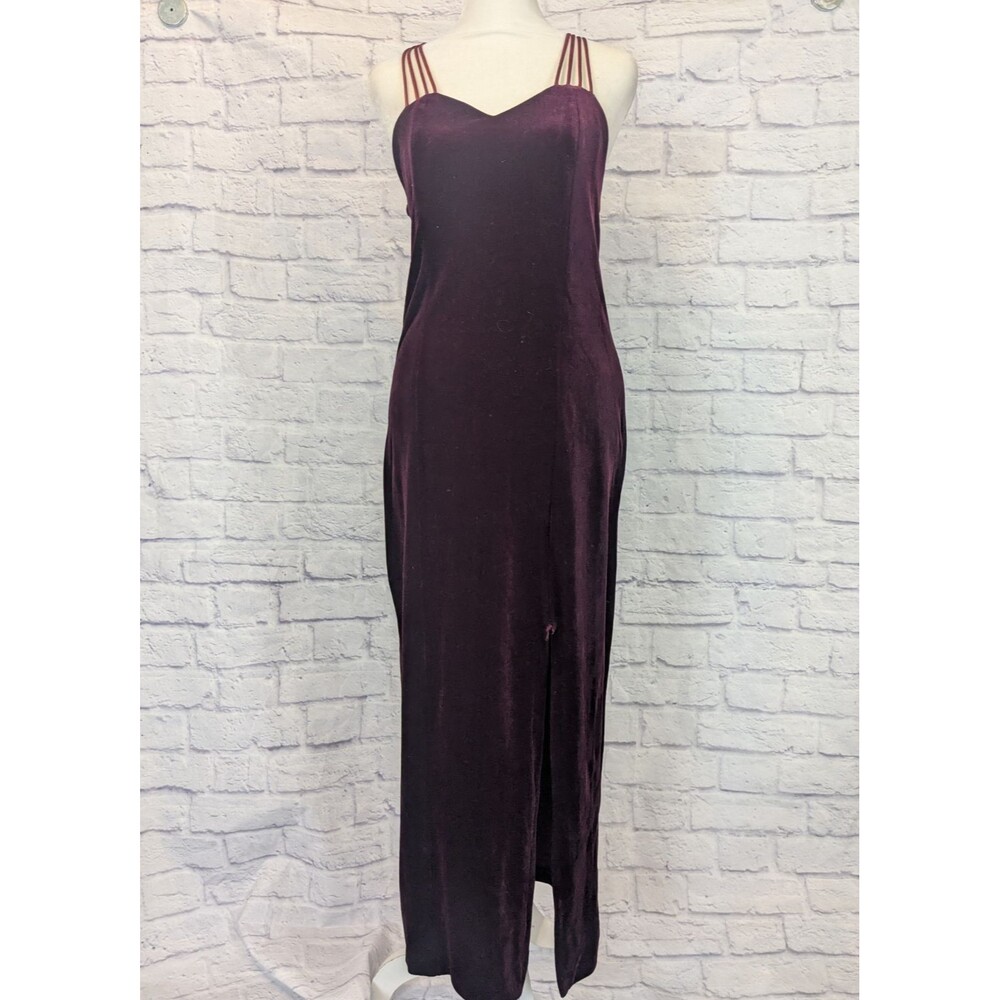 Vintage Troika Strappy Velvet Velour Dress With Slit & Bow Accent NO SIZE TAG